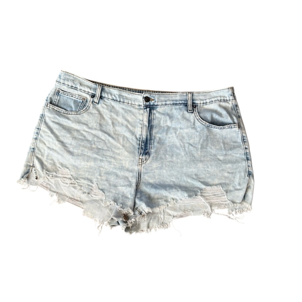 Aerie Blue Jean Shorts Distressed Frayed Hem